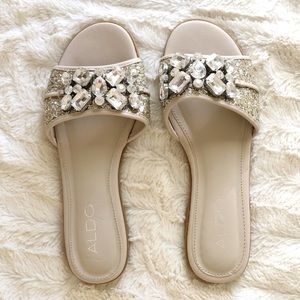 Aldo Brodkin Flat Slide Sandal w/ Crystals & Shine